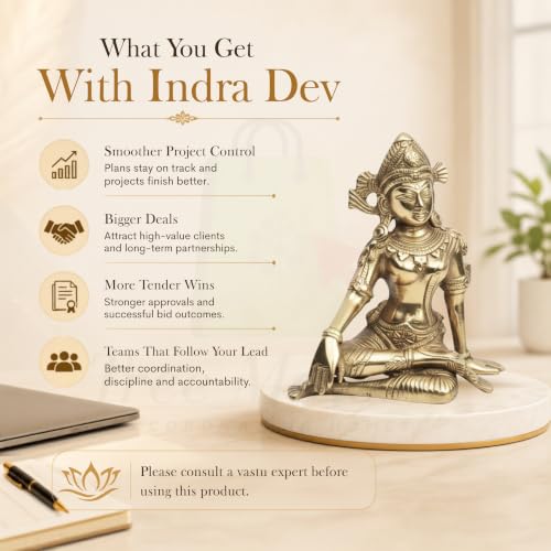 Image of Vastu Brass Indradev Ji Statue | Weight - 940gm Approx | Height - 5inch Approx | Vastu Remedy | Home & Office Decor | Indra Dev Idol for Vastu | Pack of 1