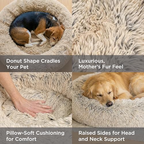 Image of Best Friends by Sheri The Original Calming Donut Dog Bed for Medium Dogs up to 45 lbs, Shag Faux Fur, Taupe, Medium, 30 inch x 30 inch