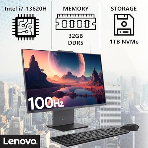 Image of Lenovo Ideacentre 27 inch IPS FHD All-in-One Touchscreen Desktop Computer | 13th Gen Intel Core i7 (10-Core, Up to 4.90GHz) | 32GB DDR5 RAM, 1TB SSD | Wi-Fi 6 | Win 11 | Wireless Charging