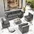 SUNCROWN Outdoor Patio Furniture Set 7 Piece Outdoor Sectional Sofa Grey Wicker Conversation Sofa Set with Coffee Table and Cushions-Grey