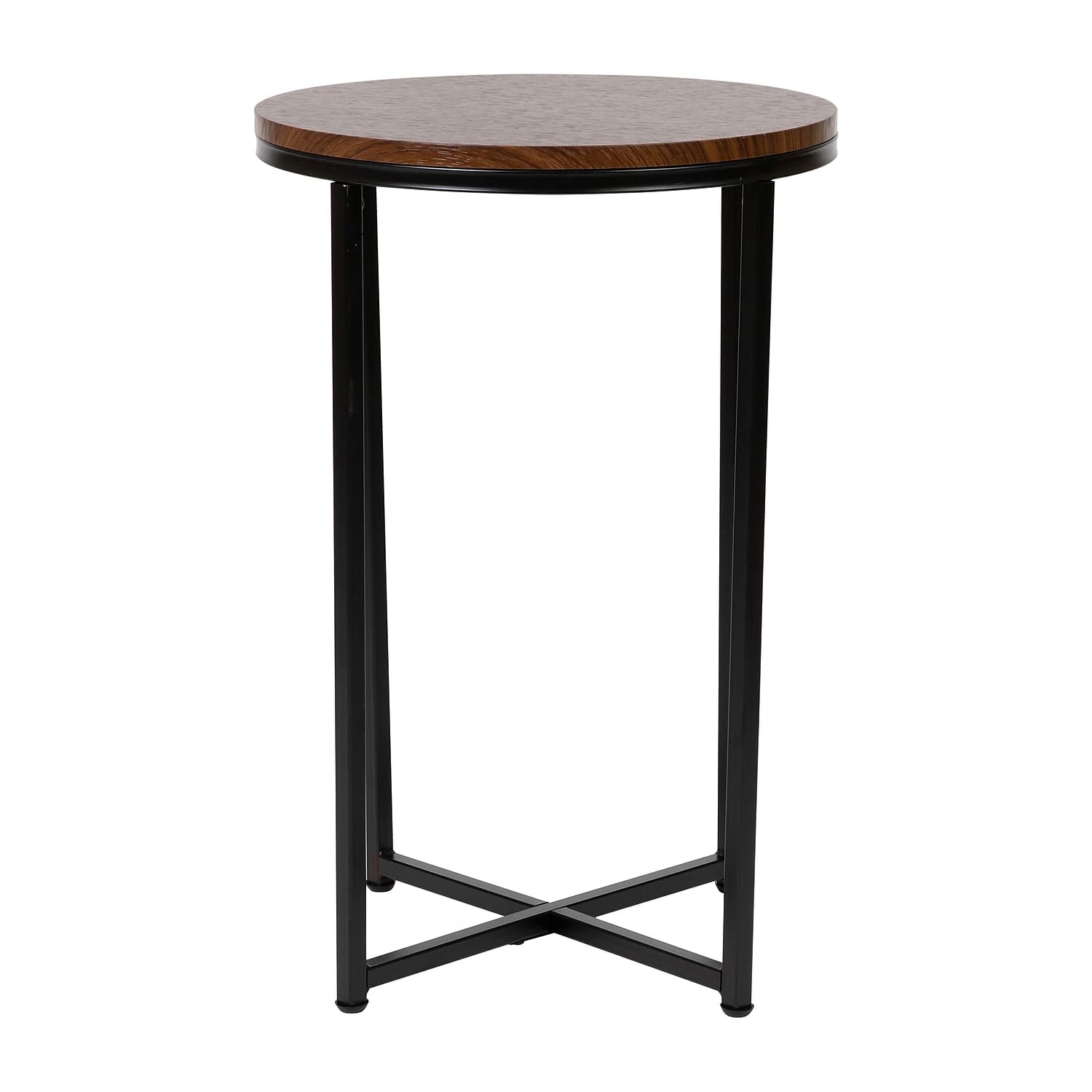 Flash Furniture Hampstead Collection End Table - Modern Walnut Finish End Table - Crisscross Matte Black Frame