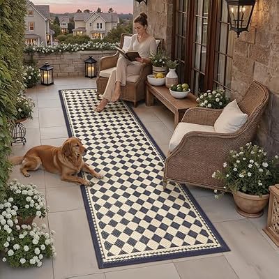 HUGEAR Outdoor Rug 2.5'x8' Runner Patios Clearance Waterproof Mat Outside Carpet Reversible Plastic Straw Camping Rugs Hallway Porch Deck Camper Balcony Backyard