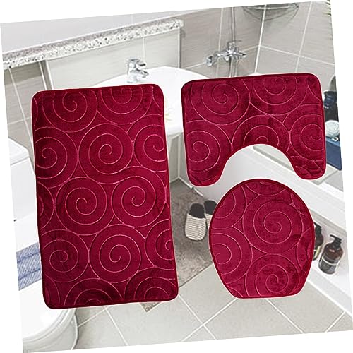 Alfombrillas de baño rojas antideslizantes con cubretapa de franela 6