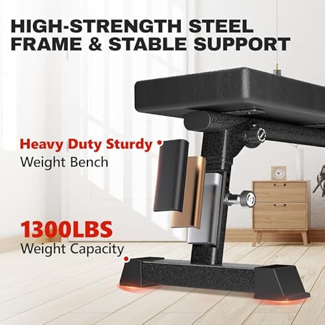 Flat Weight Bench - Heavy Duty Foldable Workout Bench for Home Gym, 1300lb Capacity Adjustable Strength Training Bench Press for Ab and Full Body Exercises, Sturdy and Easy to Fold