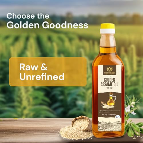 Image of Maharishi Ayurveda Sesame Oil (Til Oil) - Natural Cold-Pressed from White Til Seeds | Pure Edible Oil for Cooking, Skin & Massage | Rich in Omega 3 & 6, Healthy & Chemical-Free 1000 ML