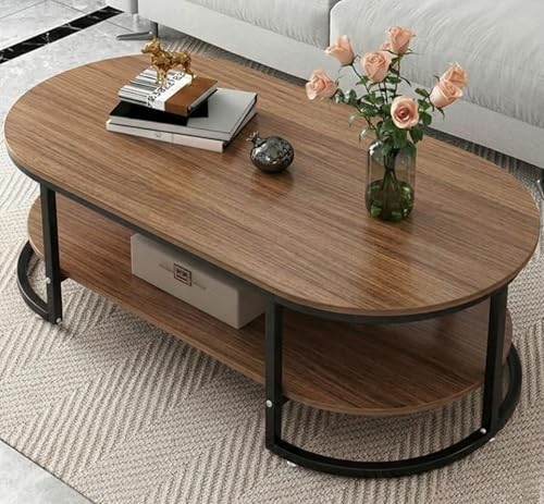 Image of Coffee Tables for Living Room Modern Coffee Table Oval Sofa Table Center Tables for Living Room 2 Tier Side Table Small Apartment Home Furniture Black Gold 2T (Black Brown)