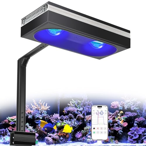 Image of PopBloom RL180 Reef LED Light,Outperforms 200W+, Energy Efficient Reef Aquarium Lighting for SPS LPS Corals and Saltwater Fish Tanks, Enhanced Violet and Blue Spectrum,Wide Angle Lens,APP Programmable
