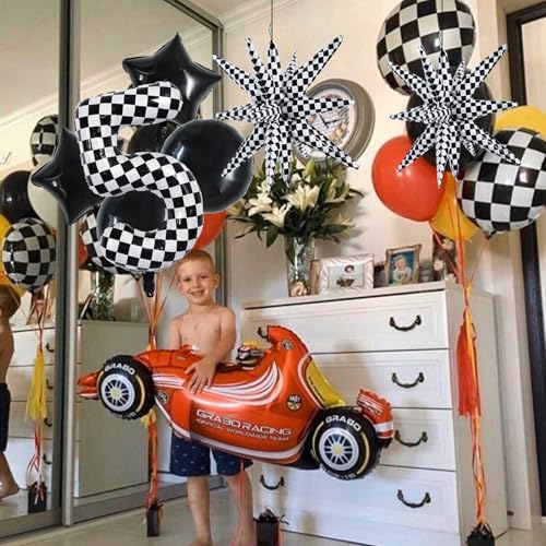 Image of TONIFUL 5th Birthday Balloons Kit 40 Inch Checkered Number 5 Foil Balloon