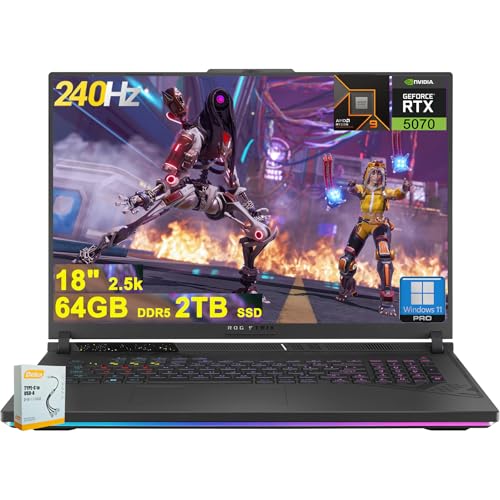 Image of ASUS ROG Strix G18 G814 Gaming Laptop | 18 inch 2560x1600 240Hz 100% DCI-P3 | AMD 16-core Ryzen 9 9955HX (>i9-14900HX) | 64GB DDR5 2TB SSD | GeForce RTX 5070 | RGB Backlit Wi-Fi6E Win11 w /DLCA Accessory