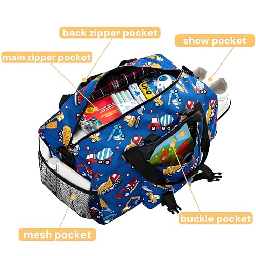 Gym Travel Duffle Bag, Carry On Gymnastics Sports Dance Bag with Shoes Compartment, Cartoon Car Pattern Overnight Weekender Bags for Fitness, Workout2