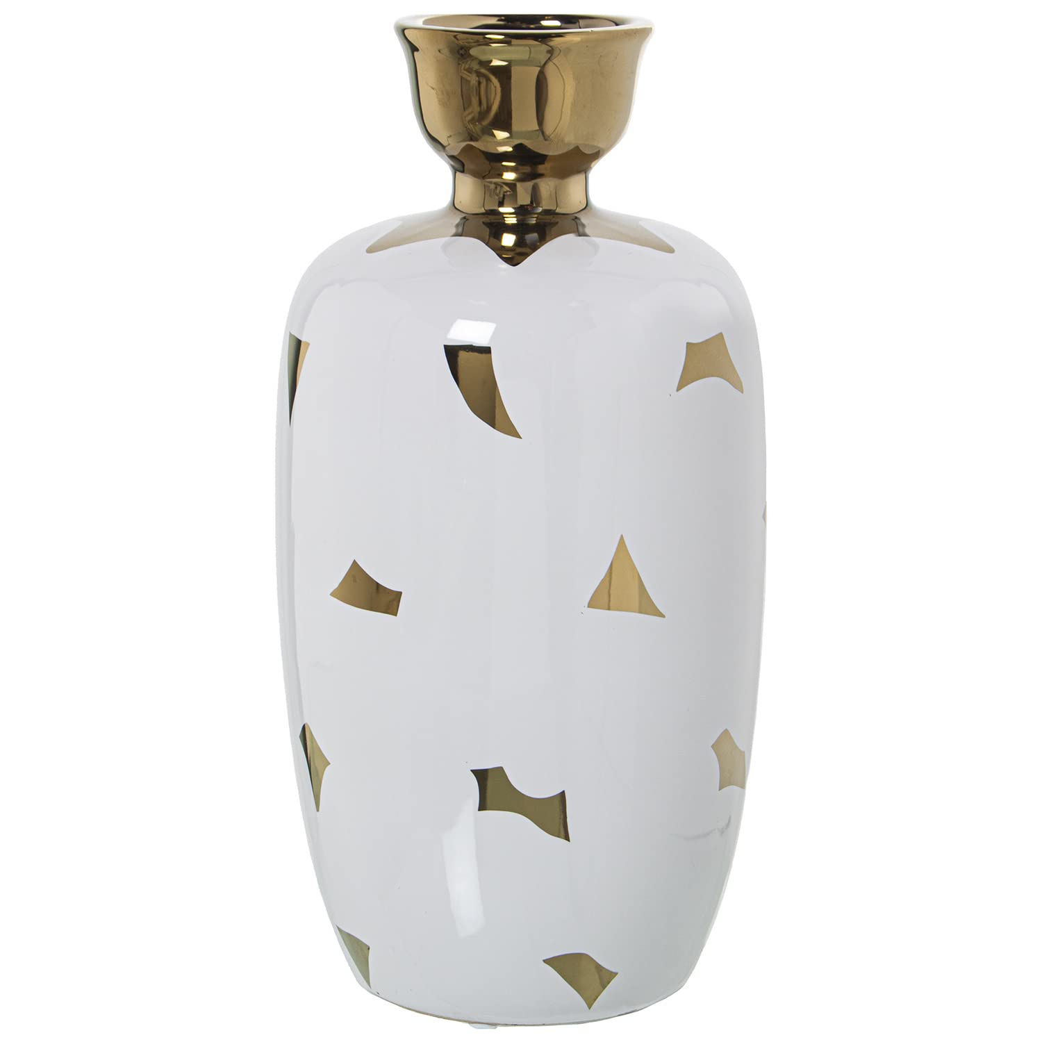 JARRÓN CERÁMICA BLANCO/ORO °14X28CM