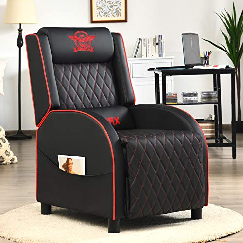 Powerstone Gaming Chair Recliner With Footrest Breathable Pu Massage Recliner - Ergonomic Sofa Computer Chair With Lumbar Support Headrest And Side Pouch For Living Room Home Theater,Red #TOP1