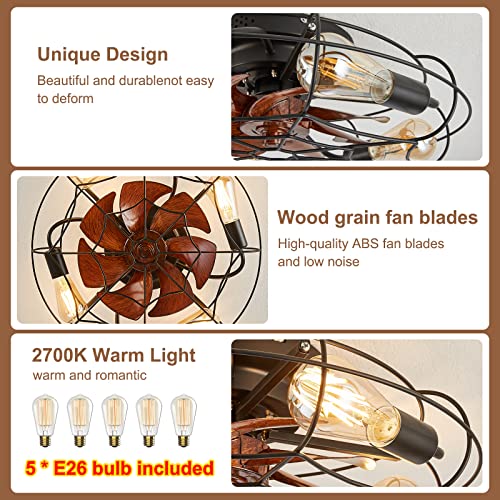 197-Caged-Ceiling-Fan-with-Light-and-RemoteFlush-Mount-Bladeless-Ceiling-Fan-Low-Profile-Caged-Ceiling-FanSmall-Industrial-Black-Ceiling-Light-FixtureReversible-Bulbs-Include