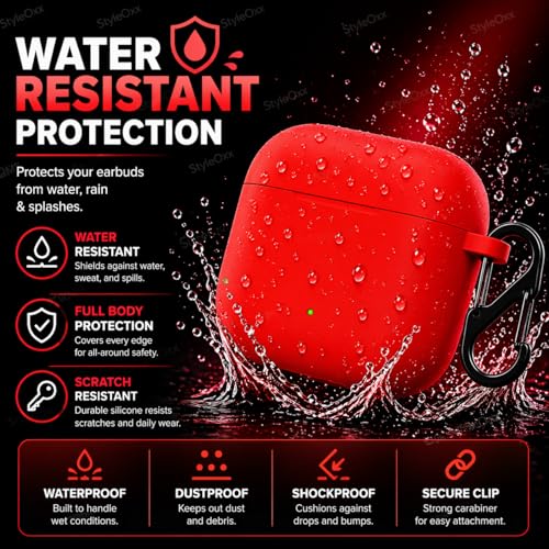 Image of Anvique Silicone Case Cover for Oneplus Nord Buds 4 Pro, Scratch Resistance, Shock Absorption, with Premium Carabiner (Red)