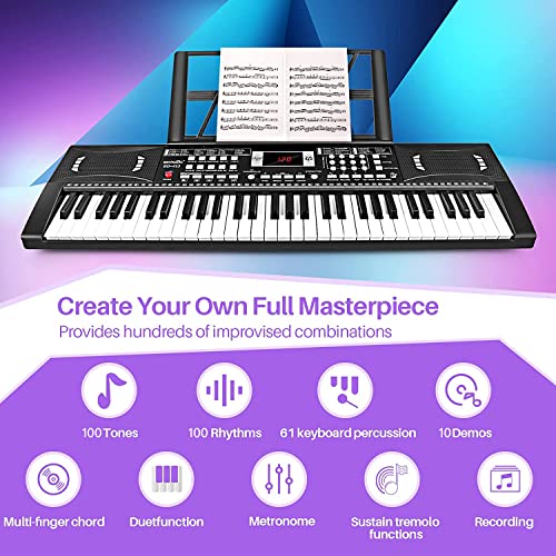 Belens 61 Keys Electronic Digital Piano, Portable Keyboard Piano With Built-In Speaker And Microphone, Sheet Stand And Power Supply,Keyboard Piano Teaching Gift For Beginners Electric. #TOP1