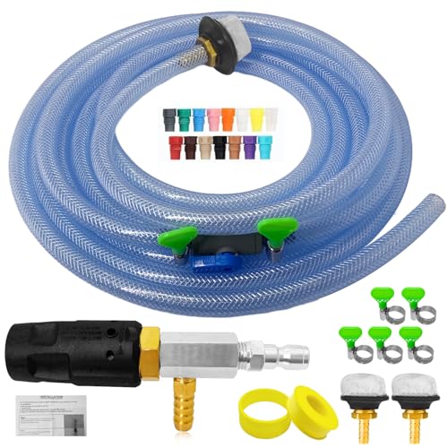 Adjustable Long Range Downstream Injection Nozzle Kit 4-4.5 GPM Pressure Washer Spray Nozzle Spray Nozzle Pressure Washer with 1/4 Quick Connect/15FT Hose/Shut-off Valve/Filter.2500 to 4000 PSI.