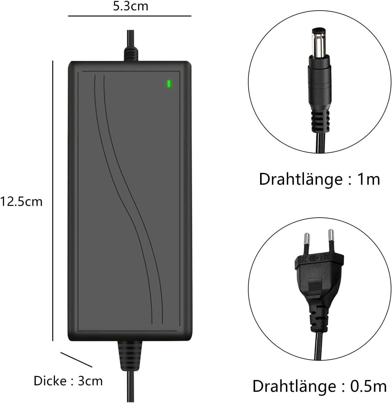 Alimentazione universale, trasformatore 12 V, caricatore da parete con presa UE, uscita jack 5,5 mmX2,1 mm, per telecamera di videosorveglianza, striscia LED, disco rigido (30 W 12 V 2,5 A