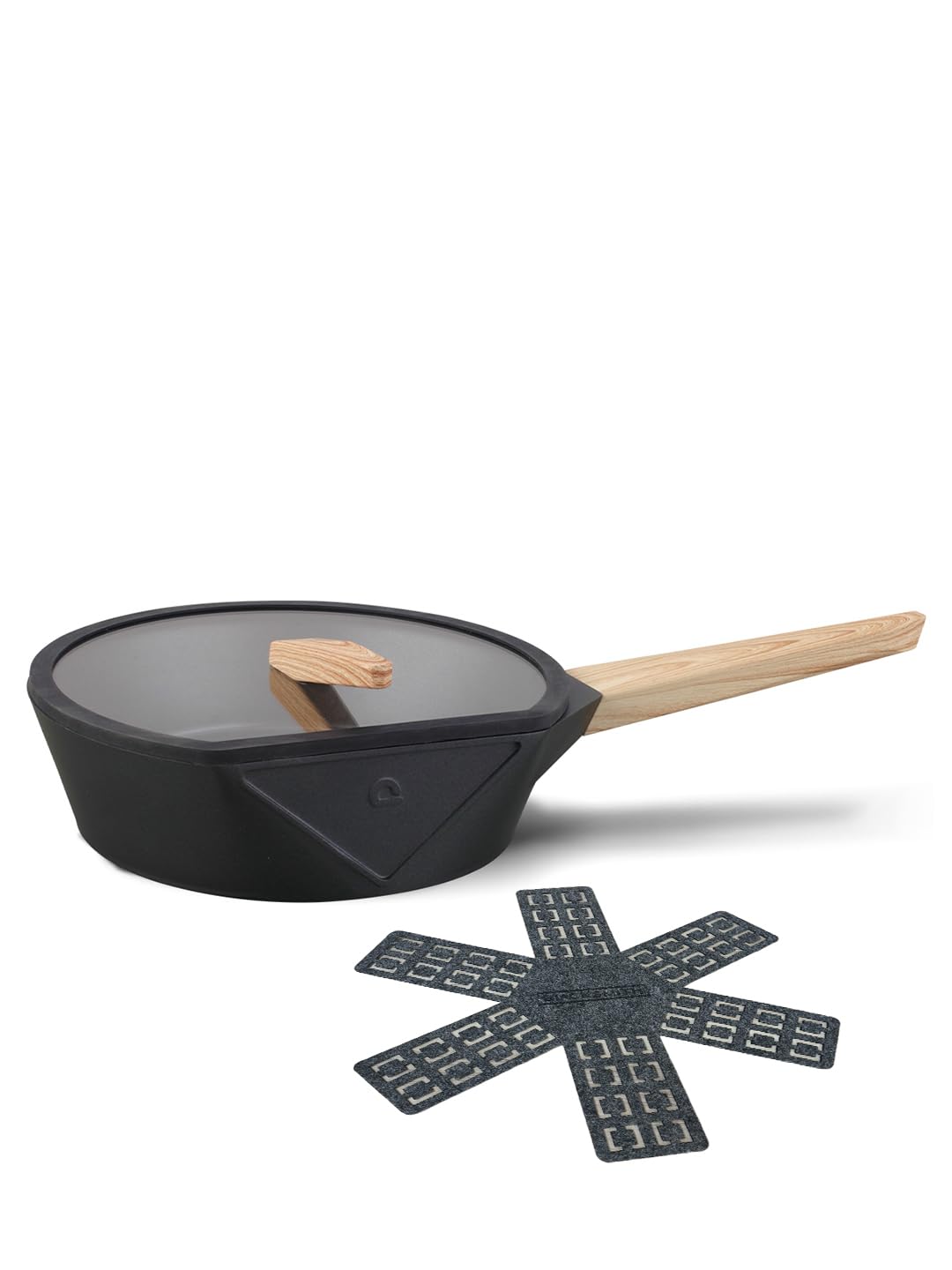 BLACKSMITH Saute Pan with Glass Lid 28 cm | Non Stick Deep Frying Pan Non Stick Induction Cookware/cooktop Nonstick Cooking Pan with Wooden Handle,Best for Gifting