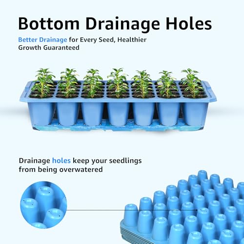 Image of Anandi Green's Reusable Seedling Tray 49 Cavity 1MM Thick Durable Plastic Germination Trays with Drainage Holes Ideal for Seed Starting, Greenhouse, and Indoor Gardening Blue Color Pack of 5