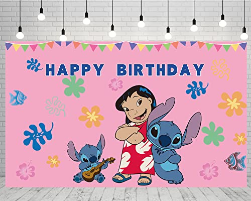 Pink Backdrop for Lilo and Stitch Theme Birthday Party Supplies 5x3ft Pink Photo Background for Stitch Theme Party Cake Table