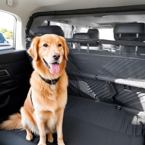 VEVOR Hunde Autobarriere 1167 mm breite Trennwand Hundegitter Autoschutzgitter Haustierbarriere mit Netzgewebe, universell passende Hunde-Autobarriere für SUVs Lkws Fahrzeuge, schwarz