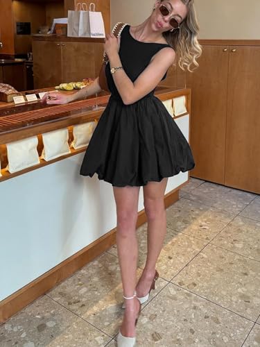 Women's Casual Bubble Mini Dress with Pockets Sleeveless Bubble Hem Striped Tank Short Dresses Summer4