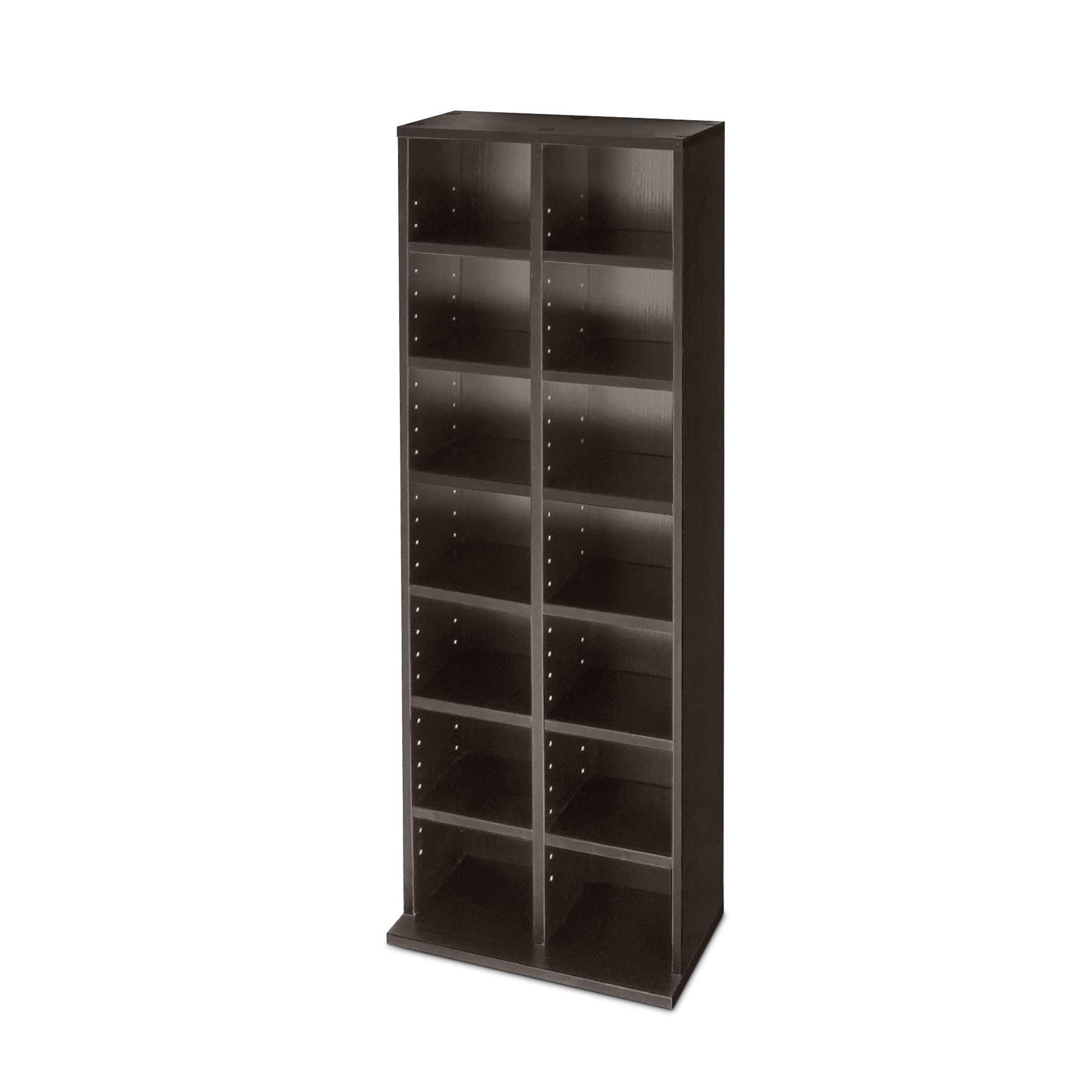 Lillyvale2 CD Bookcase Storage Shelf Case Cabinet Rack Unit Tower Organizer Adjustable Wooden Book Bluray Video Games Up To 224 CD's (Dark Brown)