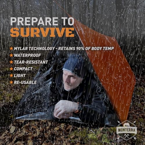 Monterra Emergency Tent, 2 Person Survival Shelter, Thermal Mylar, Waterproof, Outdoor Camping Gear and Equipment, Survival Kits, Compact Bivvy Tarp, Includes Paracord and Accessories. - Image 6