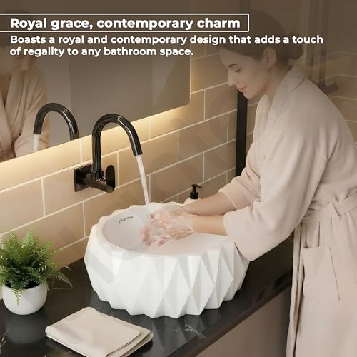 Image of Plantex Ceramic Tabletop Round Washbasin for Bathroom /Countertop Bathroom Sink /Bathroom Wash Basin with 10 Years Glaze Warranty by Plantex (White - 15 x 15 x 6 Inch)