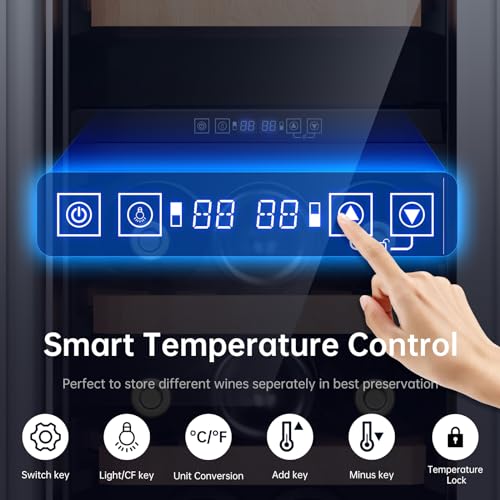 Image of KingChii 24 Inch 46 Bottle Dual Zone Wine Cooler Refrigerator Professional Compressor, Stainless Steel & Tempered Glass For Red Wine, Champagne - Built-in or Freestanding for Home, Kitchen, or Office