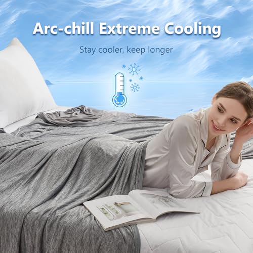 Image of CHOSHOME Cooling Blanket for Hot Sleepers - Summer Blanket Thin Soft Lightweight Breathable Double Side Enhanced Cooling for Hot Flashes, Night Sweats, Bed, Couch (Grey, 84 x 90 inches)