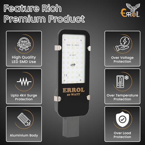Image of Errol 50 watt street light | Aluminium body led street light | outdoor light waterproof street lights | led Street Road Lights, Light Color-White (Pack of 1)