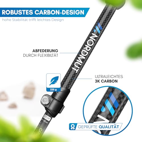 Foto von NORDMUT® Wanderstöcke Teleskop Carbon | Nordic Walking Stöcke Damen und Herren | Ultraleichte Trekkingstöcke [mit Gummipuffer Set] verstellbar mit Echt Kork Griff