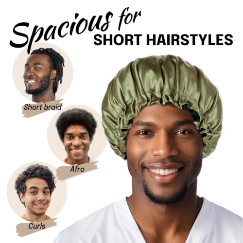 Image of Fittia Men's Satin Bonnet for Short Hair with Adjustable Strap - Sleeping Cap for Fade, Afro & Natural Hair Care, Wave Cap