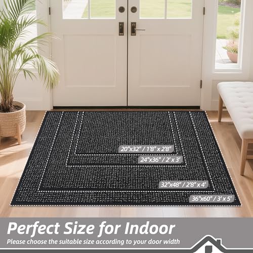 Image of BEQHAUSE Dirt Trapper Door Mat 32 inch x 48 inch, Non-Slip Washable Doormats Entrance Mat, Dirt Resistant and Absorbent Welcome Mat, Low Profile Floor Mats for Front Back Door and Entryway, Black