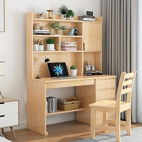Moderno escritorio de madera con 3 cajones y estante, ideal para oficina en casa y estudiantes, 39 pulgadas, acabado natural