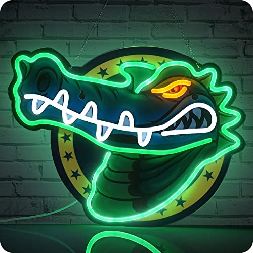 Alligator neon sign crocodile LED light for wall decor, USB powered, bar pub store club garage bedroom, home artwork