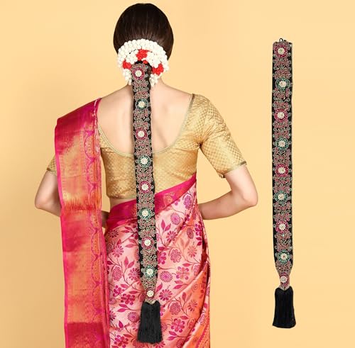 THANU'S CRAFT Maggam work jada Bharatanatyam poola jadalu kunjalam Billalu set braid hair extensions (Indian hair accessories)
