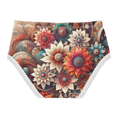 Toddler Panties, Boho Paisley Flowers Beige Cotton Girls Underwear, 2–8 Years2