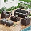 Amopatio patio furniture set outdoor patio furniture wicker rattan sofa outdoor sectional with ottomans patio set for backyard porch balcony furniture grey  urban country home decor