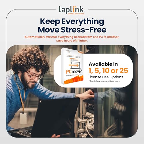 Image of Laplink PCmover - Easy Migration of your Applications, Files and Settings from an Old PC to a New PC - Data Transfer Software with Optional Super Speed USB 3.0 Cable - Business Standard, 10 Licenses