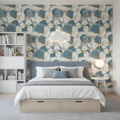 Image of Blue & White Floral Wallpaper for Walls | Peel and Stick Self Adhesive Wall Sticker | Waterproof PVC Vinyl Decorative Wall Decor for Home, Living Room, Bedroom & Office (45x300 cm)