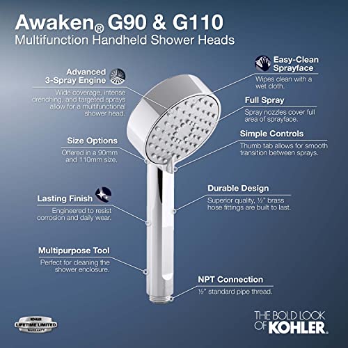 Image of KOHLER 72415-G-BL Awaken G110 Three-Function Handshower, Handheld Showerhead with 3 Spray Settings, 1.75 GPM, Matte Black