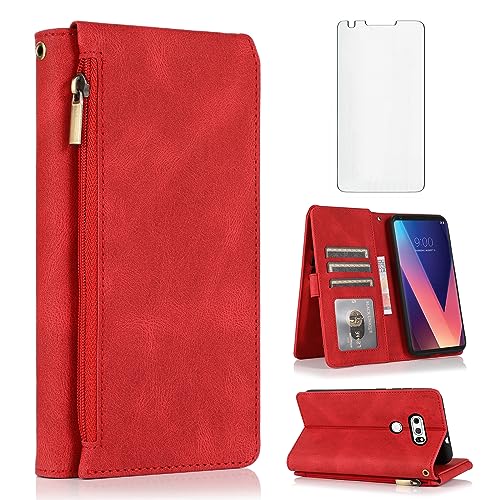 Coque portefeuille LG V30 protection écran verre trempé et étui à rabat