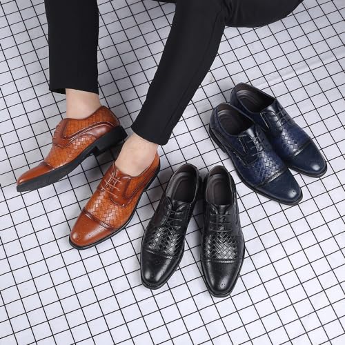 Dress Shoe Laces for Men Leather Oxford Shoes Round Toe Anti-Slip Rubber Sole Square Toe Leather Cap Toe Shoes Non-Slip Prom3
