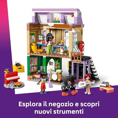 Friends Negozio di Musica e Appartamento Giocattolo con 3 Mini Bamboline, Animale Domestico Corgi e Strumenti Musicali come Pianoforte, Batteria e Chitarre - Regalo per Bambine da 7 Anni - 42653 - Lego - Immagine 4