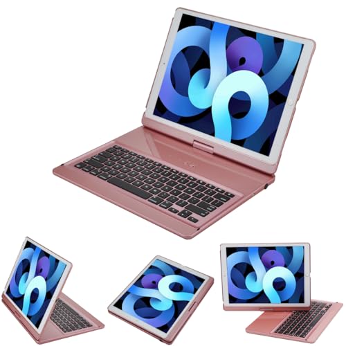 LENRICH iPad pro 12.9 Keyboard case 2017 2nd 2015 1st Generation 360 Rotatable Wireless Keyboard Smart Folio 180 Swivel Stand Hard Shell Cover Auto Sleep/Wake up Rose Gold