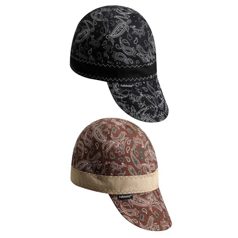 Image of Fullsheild Reversible Welding Cap Protective FR Welder Hat for Men, 7 1 /2 | Flame Resistant CAT 2, Paisley hat for Women, Cotton Soft Helmet Linner While Welding, Multicolors: Black, Brown and Blue