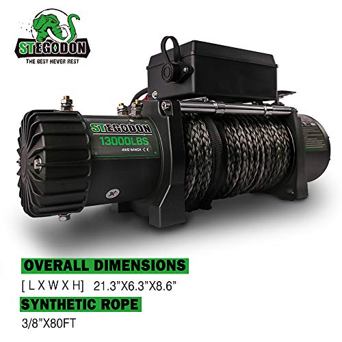 STEGODON New 13000 lb. Load Capacity Electric Winch,12V Synthetic Rope Electric Winch with Hawse Fairlead,Waterproof IP67 Winch with Wireless Handheld Remotes and Wired Handle(All Black) - Thumbnail 3