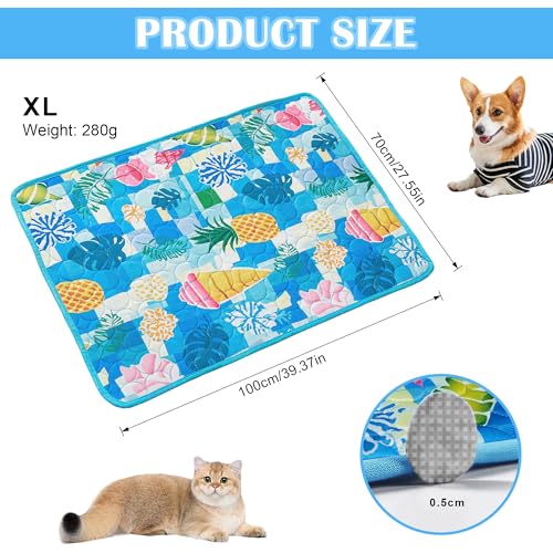 Bocguy Kühlmatte Hund, 100x70cm Kühldecke Hund, Kühlmatte für Große Hunde Katze, Selbstkühlende Hundematte, Hundedecke Sommer für Haustiere für Zuhause Unterwegs Oder im Auto(Blau - Regenwald)